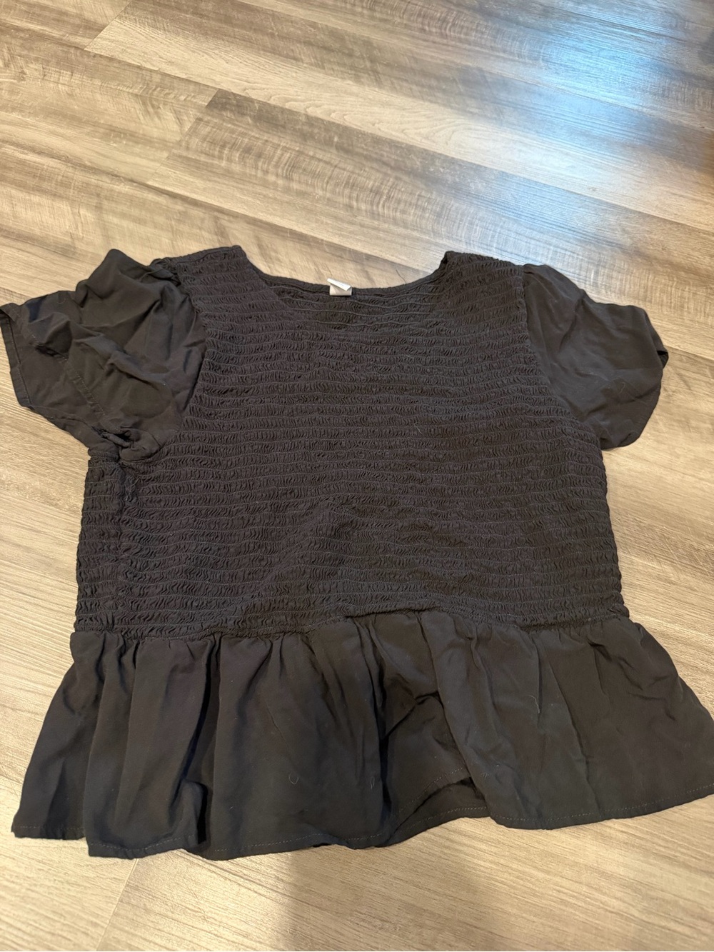 Old Navy Black Smocked Peplum Top Short Sleeve XL